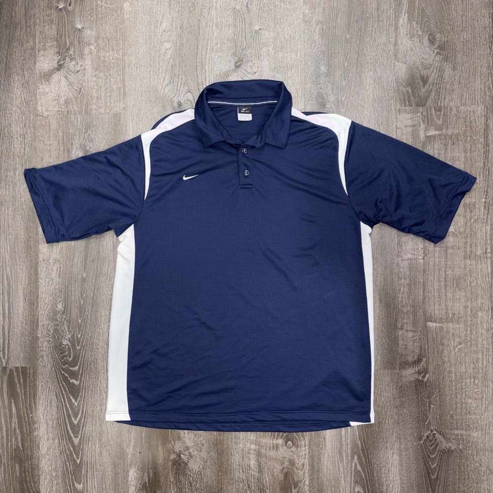 VTG Nike Dri Fit Polo Shirt Navy White Short Sleeve Mens XXL Activewear Y2K